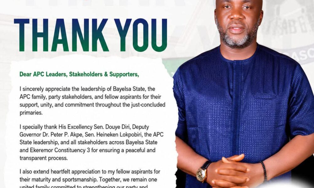 APC Flag Bearer Berry Negerese Appreciates Bayelsa Leadership, Party Stakeholders After Primaries