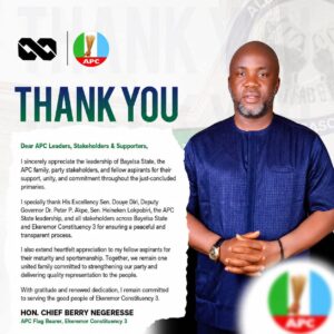 Progress Union of Egbemoangalabiri Domain Adopts Berry Negerese as Sole Candidate for 2027 Assembly Election