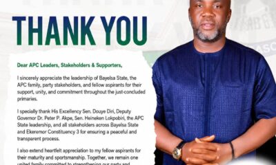 APC Flag Bearer Berry Negerese Appreciates Bayelsa Leadership, Party Stakeholders After Primaries