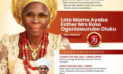 Prominent Ogulagha Leader, Oluku Humphrey to Burry Mother, Esther Oluku, May 22.