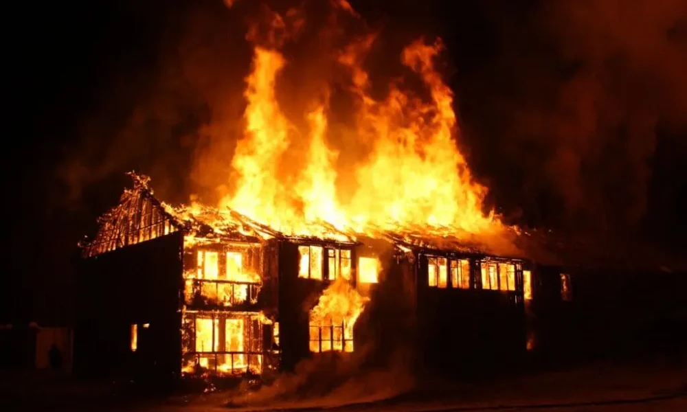 Fire Guts Commercial Complex Housing Polaris Bank Branch on Lagos Island