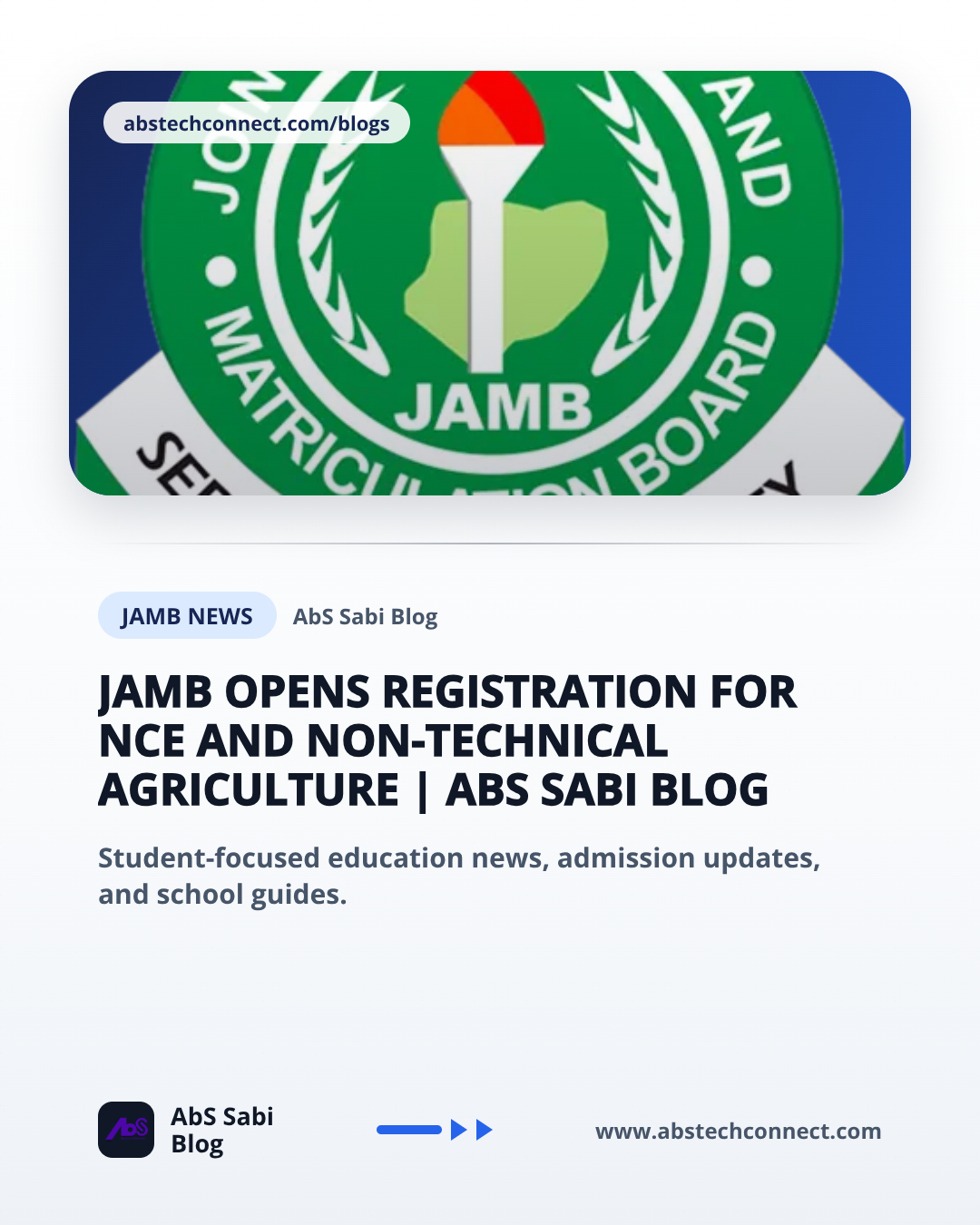 JAMB Opens UTME-Free Admission for NCE, Selected Agricultural ND Programmes