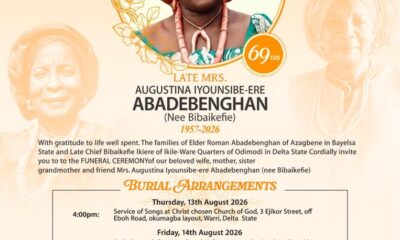 Late Mrs. Augustina Iyounsibe-Ere Abadebenghan for Burial on August 14