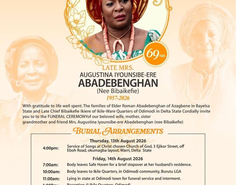 Late Mrs. Augustina Iyounsibe-Ere Abadebenghan for Burial on August 14