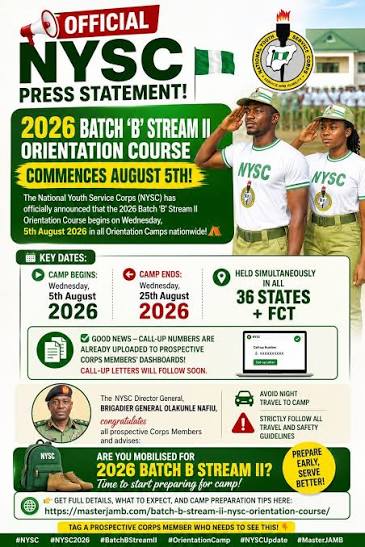 NYSC Advises 2026 Batch B Stream II Corps Members to Prioritise Safety While Travelling