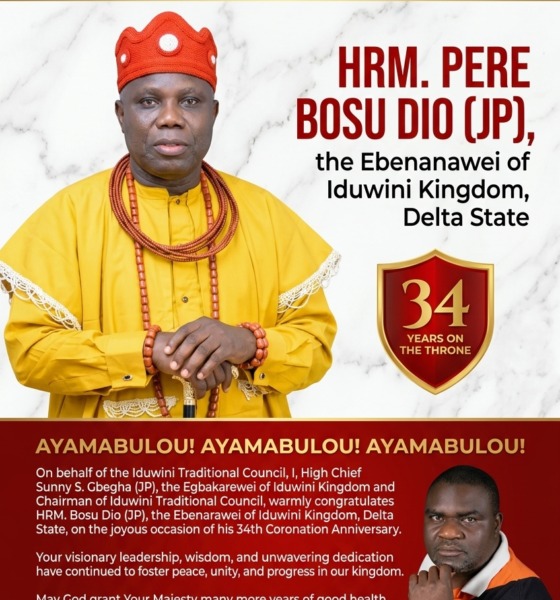 Iduwini Traditional Council Chairman, Gbegha Congratulates Ayamabulou-1 on 34th Coronation Anniversary