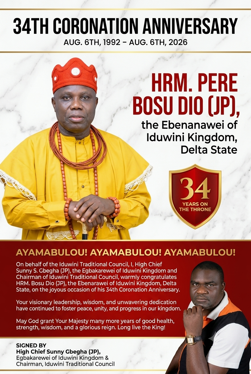 Iduwini Traditional Council Chairman, Gbegha Congratulates Ayamabulou-1 on 34th Coronation Anniversary