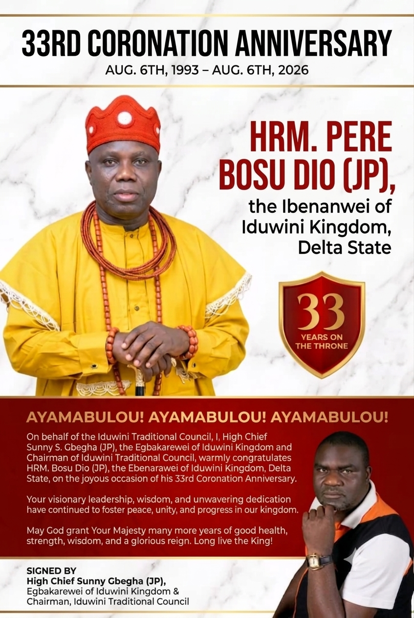 Iduwini Traditional Council Chairman, Gbegha Congratulates Ayamabulou-1 on 33rd Coronation Anniversary