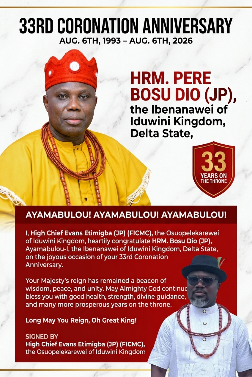 High Chief Etimigba Congratulates HRM Bosu Dio on 33rd Coronation Anniversary