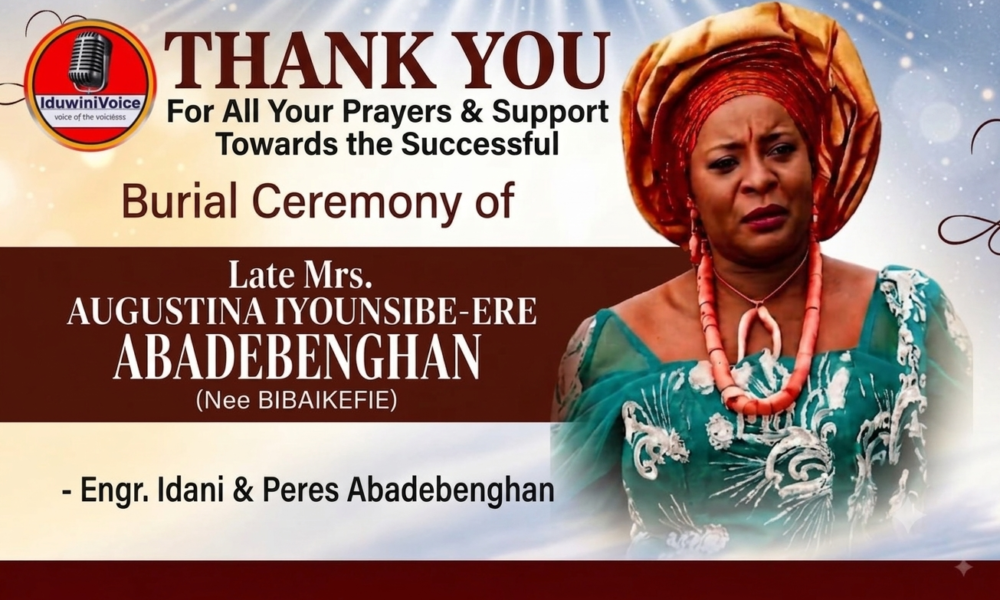 Engr. Idani, Peres Abadebenghan Appreciate Family, Friends, Well-wishers, Odimodi Community Over Mother’s Burial