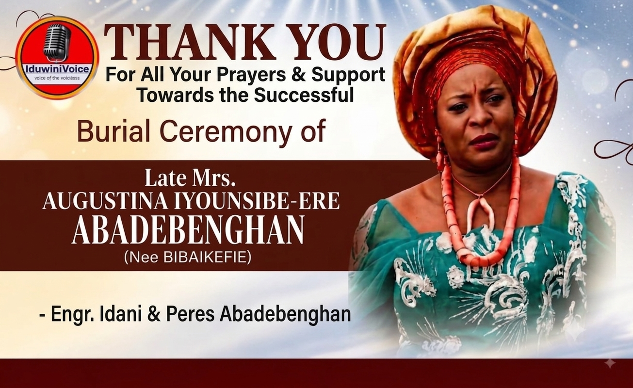 Engr. Idani, Peres Abadebenghan Appreciate Family, Friends, Well-wishers, Odimodi Community Over Mother’s Burial