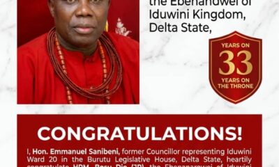 Former Burutu Councillor, Emmanuel Sanibeni, Congratulates HRM Bosu Dio on 34th Coronation Anniversary