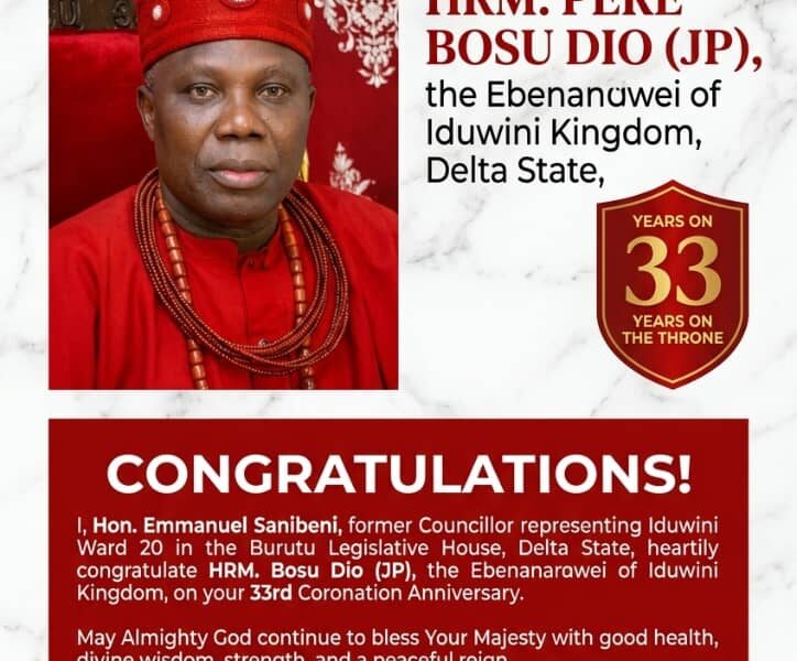 Former Burutu Councillor, Emmanuel Sanibeni, Congratulates HRM Bosu Dio on 34th Coronation Anniversary