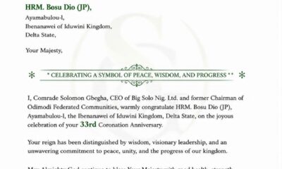 CEO of Big Solo Nig. Ltd. Hails HRM Bosu Dio’s Leadership at 33rd Coronation Anniversary