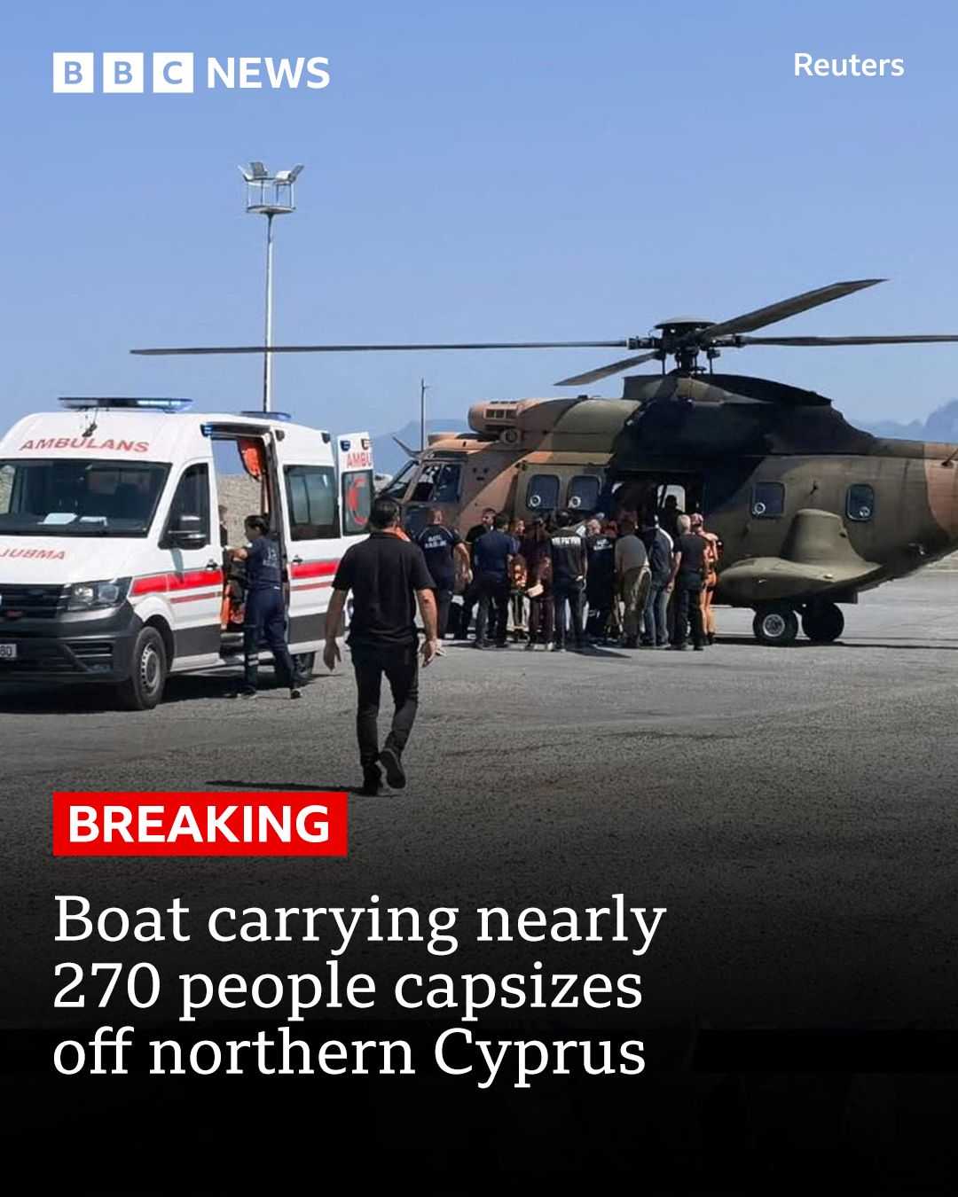 A boat carrying nearly 270 people has capsized off northern Cyprus as a search and rescue operation is under way.  
