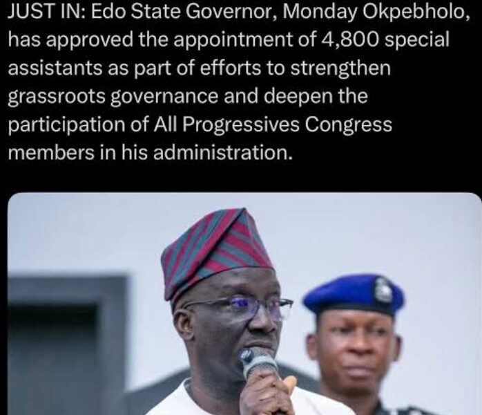Okpebholo Approves Appointment of 4,800 Special Assistants in Edo
