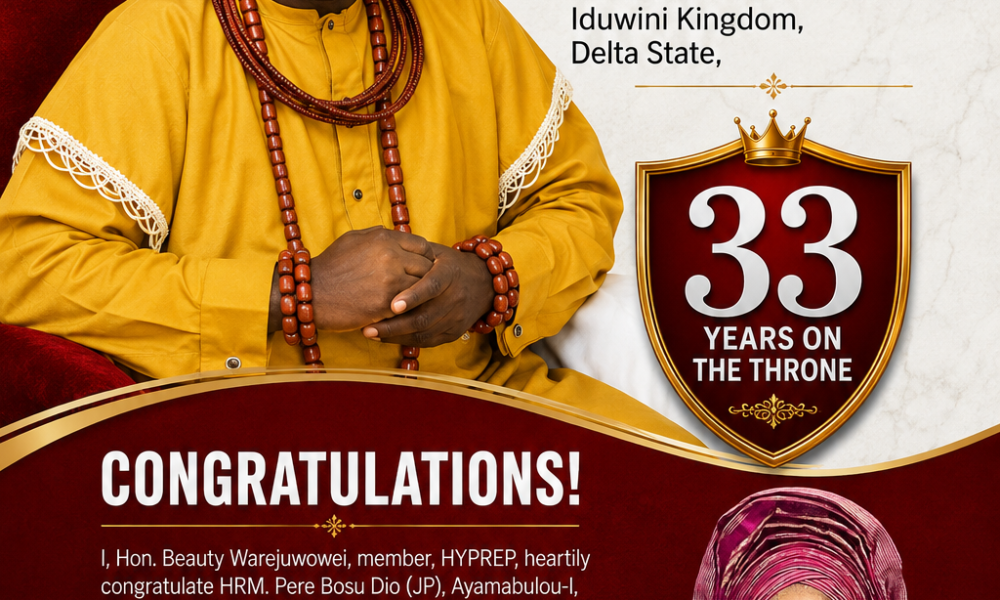 President Tinubu’s Appointee, Hon. Warejuwowei Hails HRM Pere Bosu Dio (JP) on 33rd Coronation Anniversary