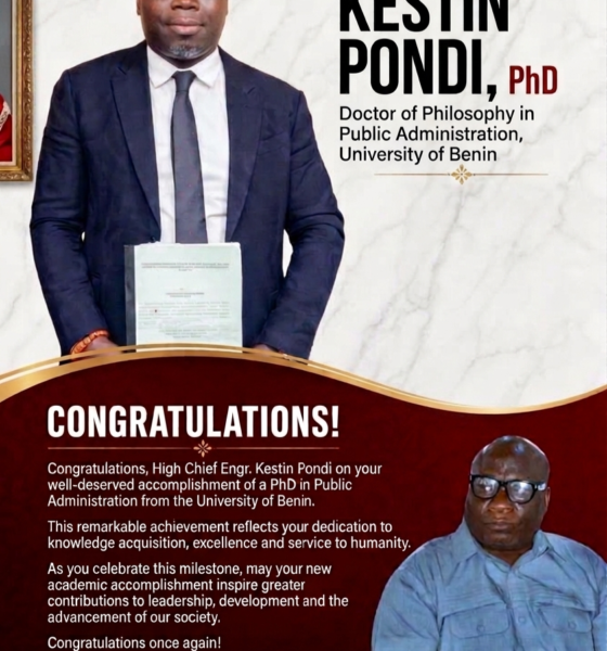 Amb. Tom Willy Congratulates Kestin Pondi on PhD Achievement