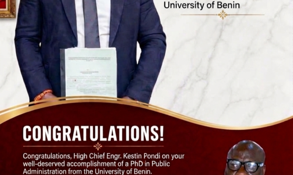 Amb. Tom Willy Congratulates Kestin Pondi on PhD Achievement