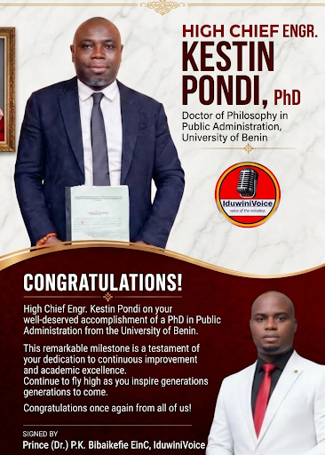 IduwiniVoice Management, Staff Celebrate High Chief Kestin Pondi’s PhD Achievement