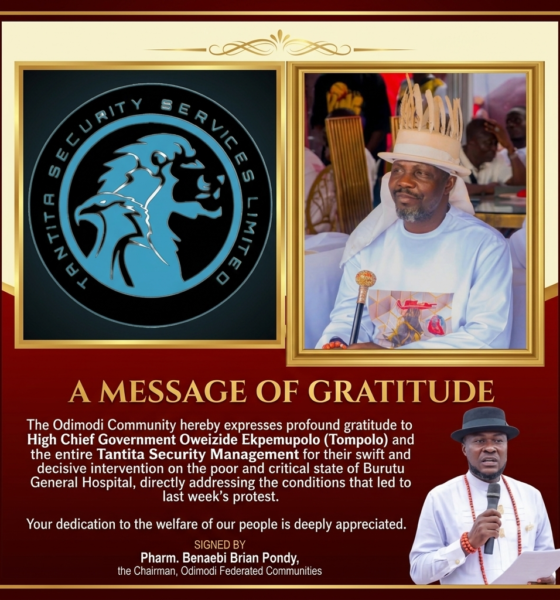 Odimodi Community Commends Ekpemupolo, Tantita Security Ltd Over Burutu Hospital Intervention