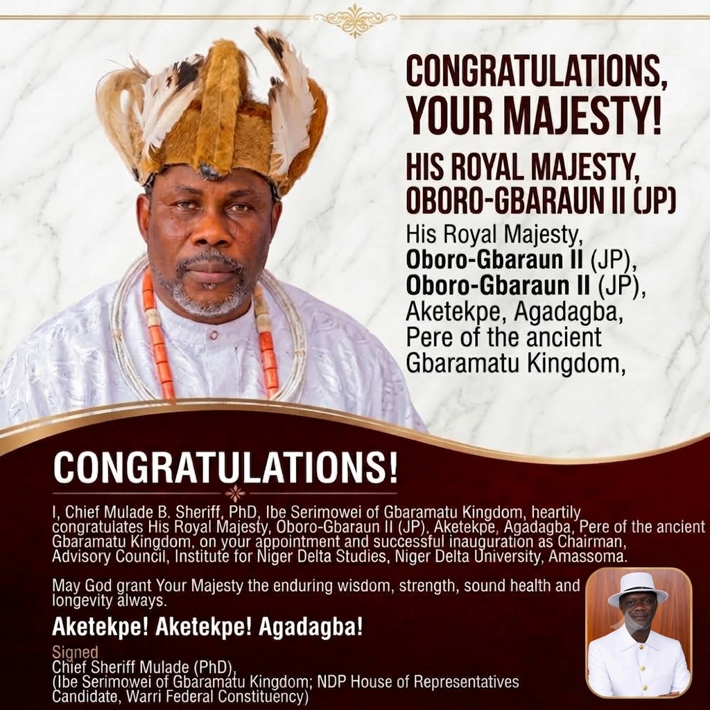 Chief Mulade Congratulates Gbaramatu Monarch (Aketekpe) on Appointment as INDS Advisory Council Chairman