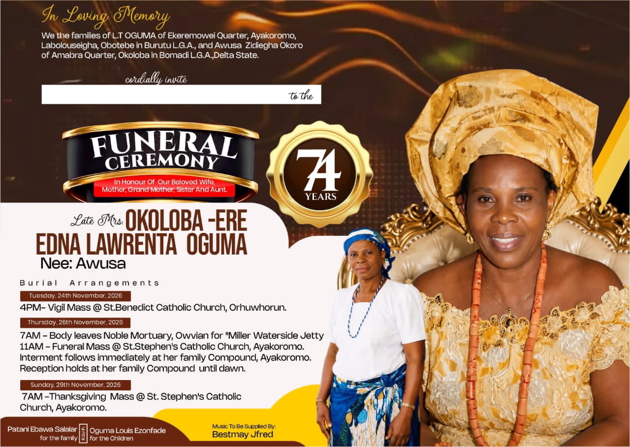 Late Mrs. Edna Lawrenta Oguma for Burial November 26