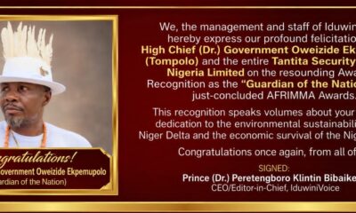 IduwiniVoice Congratulates Tompolo on ‘Guardian of the Nation’ Award