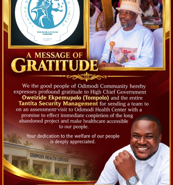 Odimodi Community Hails Tompolo, Tantita Over Moves to Complete on the DESOPADEC Abandoned Health Centre