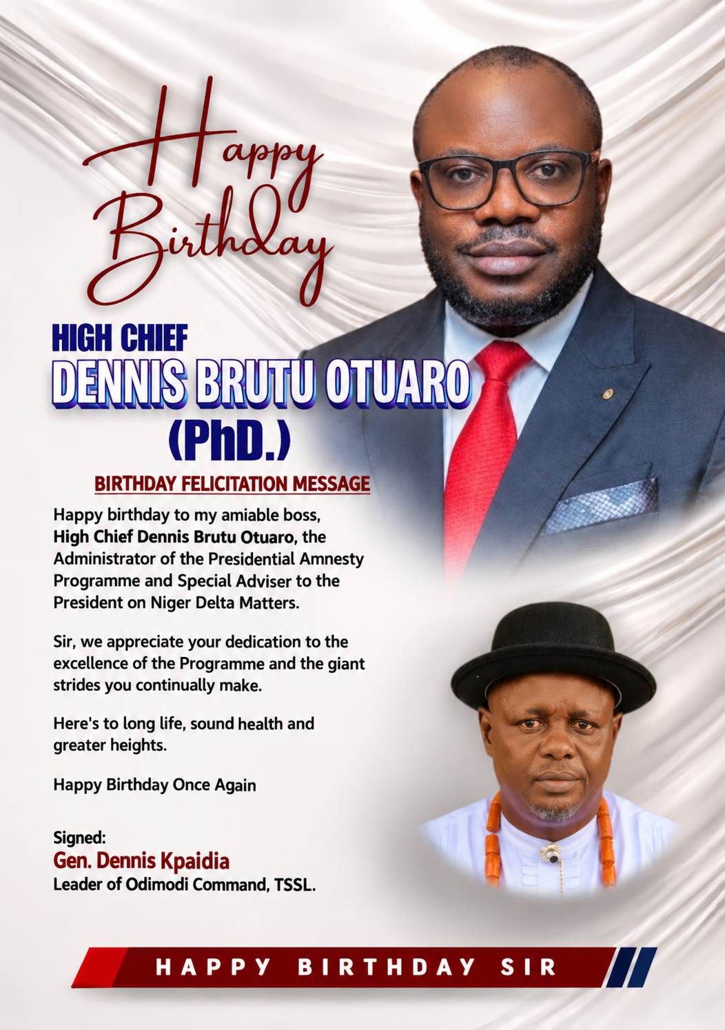 Birthday: Kpaidia Felicitates Otuaro, Hails His Leadership of PAP