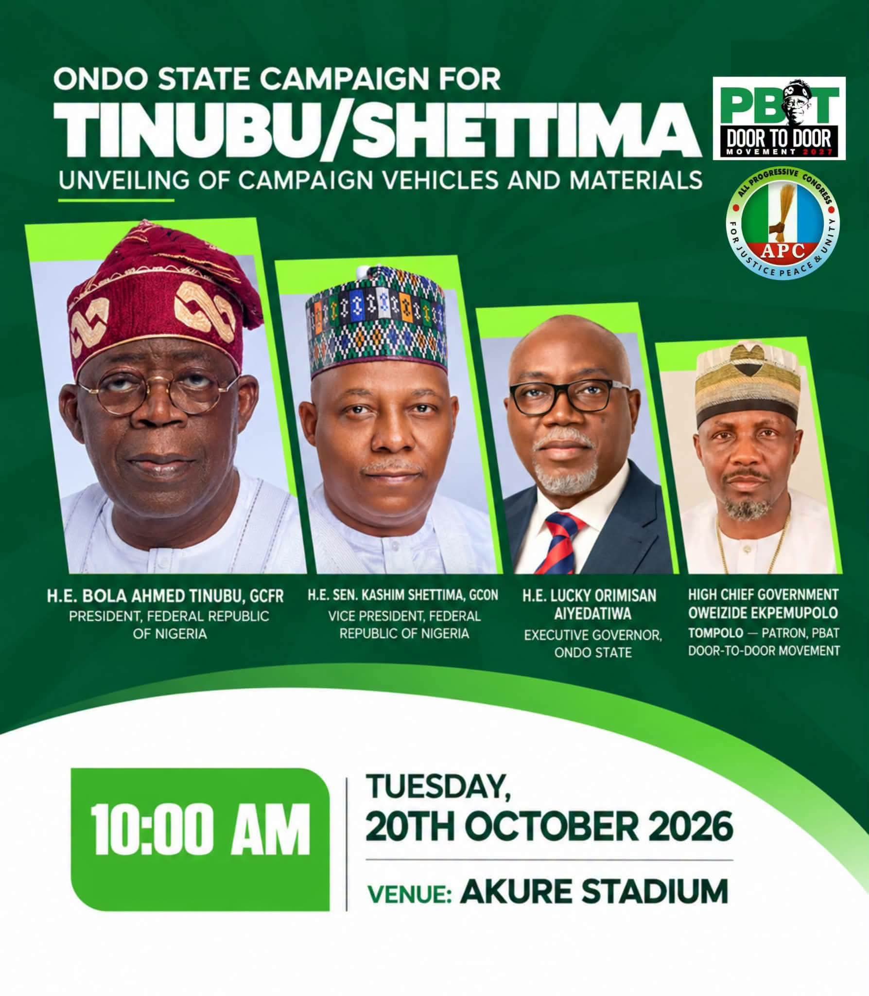 TWO STATES, ONE DAY: TOMPOLO’S PBAT MOVEMENT TAKES CAMPAIGN TO ONDO, GOMBE