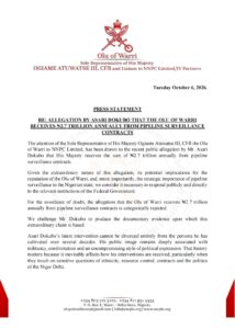 ₦2.7 TRILLION PIPELINE SURVEILLANCE ALLEGATION: OLU OF WARRI REJECTS ASARI DOKUBO’S CLAIM, DEMANDS DOCUMENTARY EVIDENCE